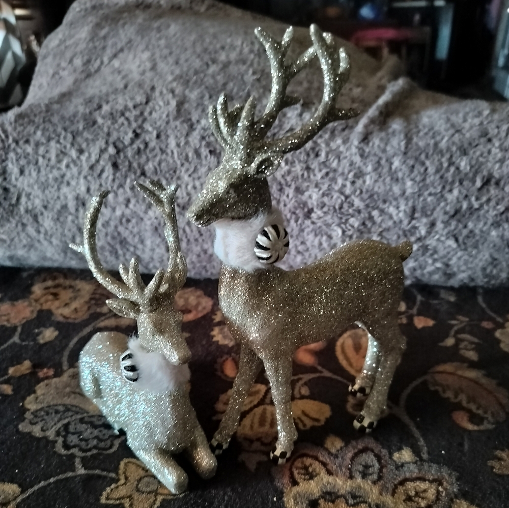 Mackenzie Childs Courtly checkered reindeer set of 2